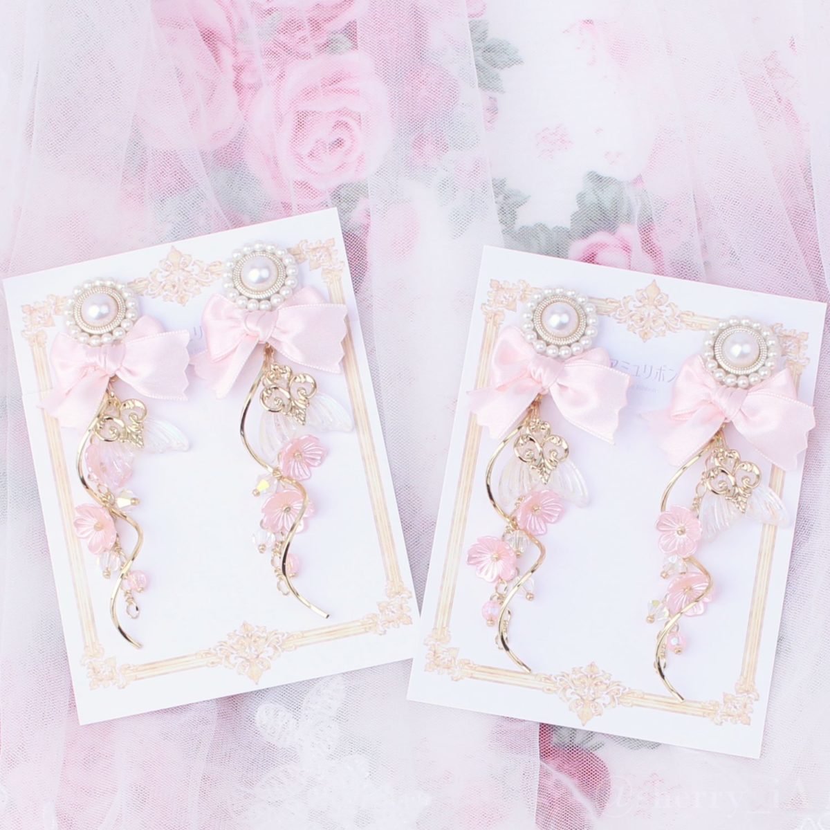 アミュリボン 桜咲く、優しいきらめきマーメイド 耳飾り 桜とともにきらきら煌めくマーメイドをイメージしたハンドメイドアクセサリー ピアス/イヤリング シュガーピンク